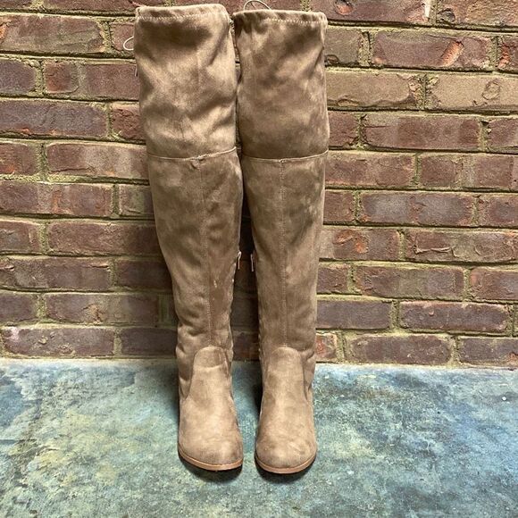 Yoki Tan Faux Suede Over The Knee Boots Size 9 - Picture 3 of 10